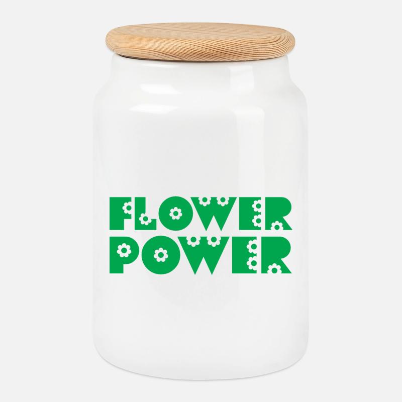 FLOWER POWER - Keksdose mit Holzdeckel - Weiß