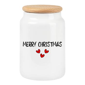NOËL. JOYEUX NOËL. MERRY CHRISTMAS. PÈRE NOËL - Boîte à biscuits avec couvercle en bois - blanc - Devant
