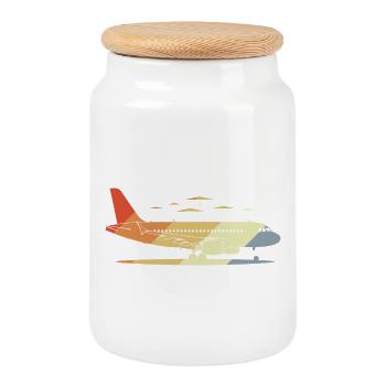 Dessin d’avion Vintage - Boîte à biscuits avec couvercle en bois - blanc - Devant
