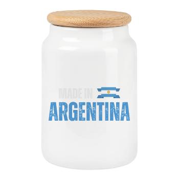 Hergestellt in Argentinien, argentinischer Stolz - Keksdose mit Holzdeckel - Weiß - Vorne