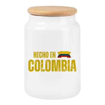 Made in Colombia, Colombian pride - Cookie Jar with Wooden Lid - white - Front
