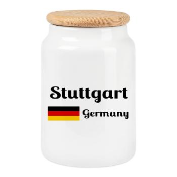 Stuttgart Germany- Stylish prints - Cookie Jar with Wooden Lid - white - Front