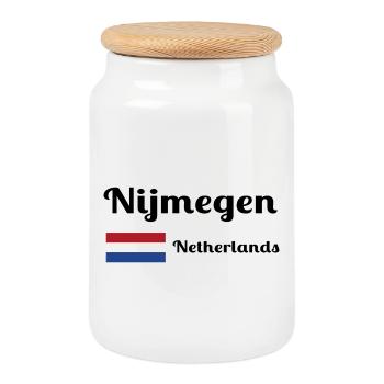 Nimègue, Pays-Bas - Imprimés élégants - Boîte à biscuits avec couvercle en bois - blanc - Devant