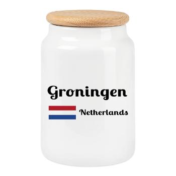 Groningen Niederlande - Stilvolle Drucke - Keksdose mit Holzdeckel - Weiß - Vorne