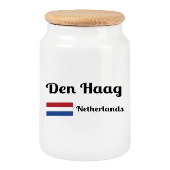 Den La Haye, Pays-Bas - Imprimés élégants - Boîte à biscuits avec couvercle en bois - blanc - Devant