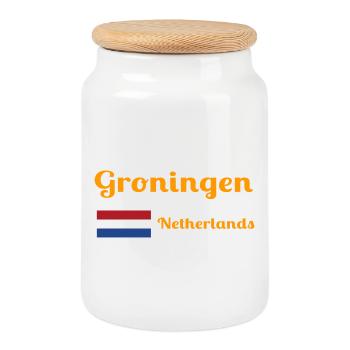 Groningen Niederlande - Stilvolle Drucke - Keksdose mit Holzdeckel - Weiß - Vorne