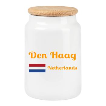 Den La Haye, Pays-Bas - Imprimés élégants - Boîte à biscuits avec couvercle en bois - blanc - Devant