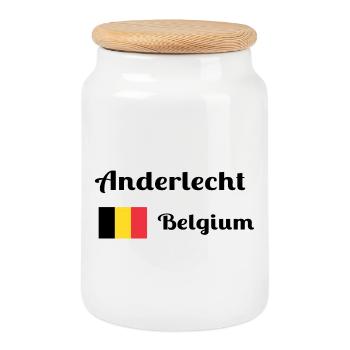 Anderlecht Belgique - Imprimés élégants - Boîte à biscuits avec couvercle en bois - blanc - Devant