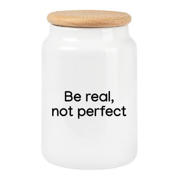 Be Real, not Perfect White - Cookie Jar with Wooden Lid - white - Front