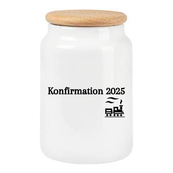 Confirmation 2025 départ du voyage en train - Boîte à biscuits avec couvercle en bois - blanc - Devant