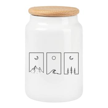 Waves and Wilderness - Cookie Jar with Wooden Lid - white - Front
