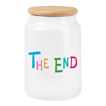 Das Ende: Mehrfarbige, verspielte Typografie - Keksdose mit Holzdeckel - Weiß - Vorne