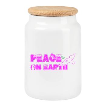Paix sur Terre avec Oiseau rose - Boîte à biscuits avec couvercle en bois - blanc - Devant