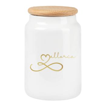 Mallorca unendlich - gold - Herzschrift Design - Keksdose mit Holzdeckel - Weiß - Vorne
