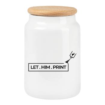 LET. HIM . PRINT - Cookie Jar with Wooden Lid - white - Front