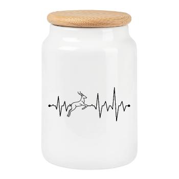 Leaping Stag Line Art - Cookie Jar with Wooden Lid - white - Front