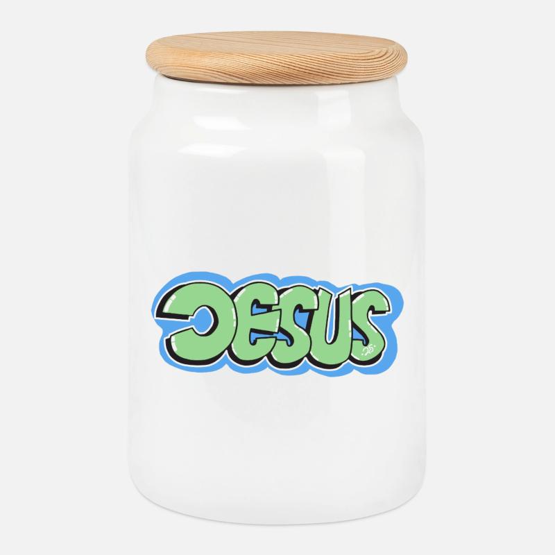 Jesus - Keksdose mit Holzdeckel - Weiß