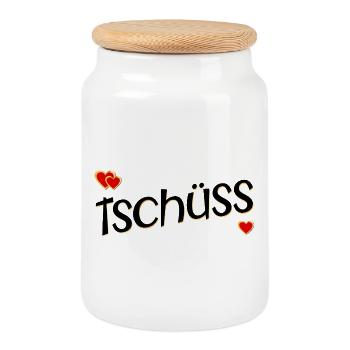 TSCHÜSS ABSCHIED HERZ - Keksdose mit Holzdeckel - Weiß - Vorne