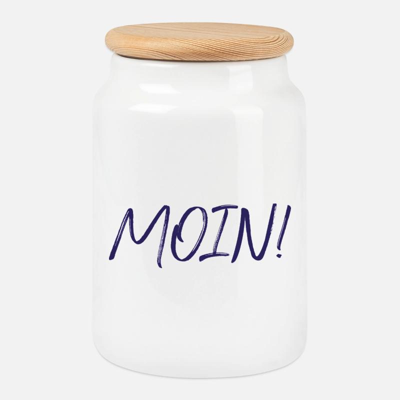 MOIN, navy - Cookie Jar with Wooden Lid - white