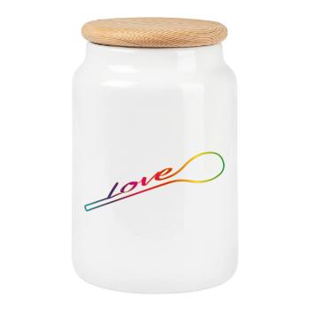Cooked with love – colourful wooden spoon - Cookie Jar with Wooden Lid - white - Front