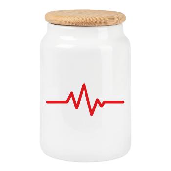 Symbole du logo de la ligne de battement de cœur ECG - Boîte à biscuits avec couvercle en bois - blanc - Devant