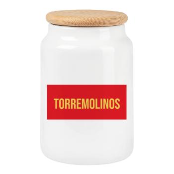 Torremolinos Coastal Bold Text Design - Boîte à biscuits avec couvercle en bois - blanc - Devant
