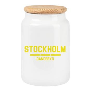 Stockholm Danderyd City Skyline dans la nuit jaune - Boîte à biscuits avec couvercle en bois - blanc - Devant