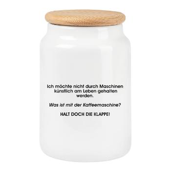 Humorous coffee machine saying - Cookie Jar with Wooden Lid - white - Front