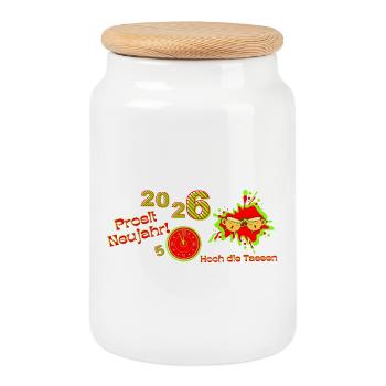 alcohol-free New Year 2026 dancing cups - Cookie Jar with Wooden Lid - white - Front