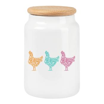 Motif Silhouettes Poulets Pastel - Boîte à biscuits avec couvercle en bois - blanc - Devant