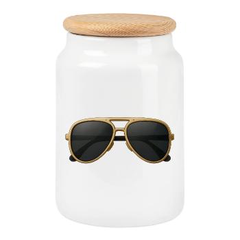 Lunettes aviateur dorées au design rétro - Boîte à biscuits avec couvercle en bois - blanc - Devant