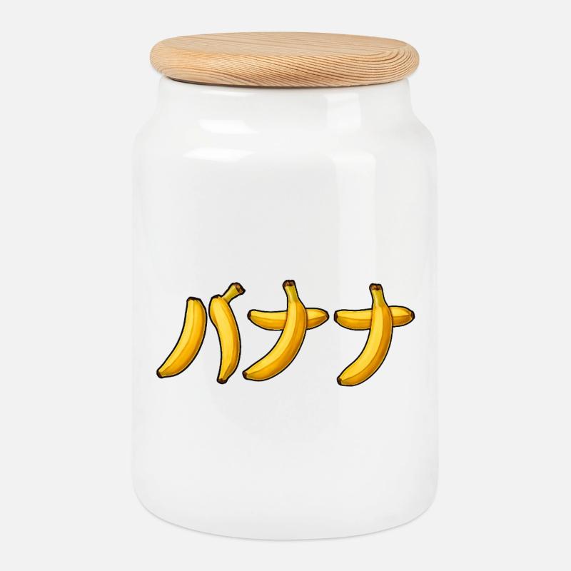 バナナ – Japanisches Bananendesign - Keksdose mit Holzdeckel - Weiß