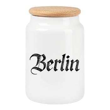 Berlin Gothic Script Vintage Black - Cookie Jar with Wooden Lid - white - Front