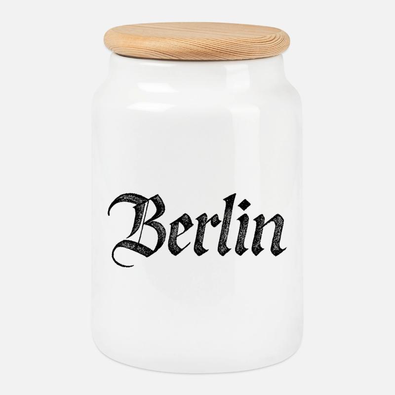 Berlin Gothic Script Vintage Schwarz - Keksdose mit Holzdeckel - Weiß