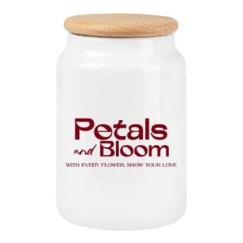 Pétales et Floraison Floral Logo - Boîte à biscuits avec couvercle en bois - blanc - Devant