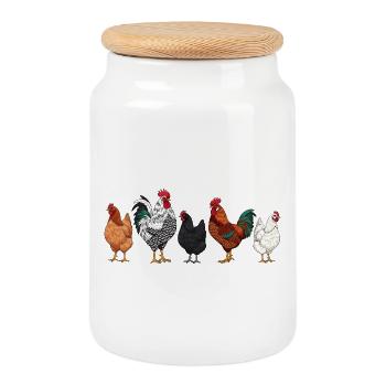 Illustration de famille de coq coloré - Boîte à biscuits avec couvercle en bois - blanc - Devant