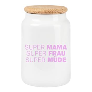 Super Mom Super Woman Super Tired - Cookie Jar with Wooden Lid - white - Front