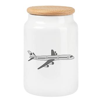 avion - Boîte à biscuits avec couvercle en bois - blanc - Devant