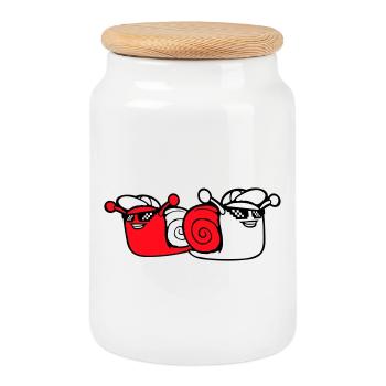 2 Snail Sunglasses Team Friends Cool Crew - Cookie Jar with Wooden Lid - white - Front