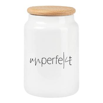 Unperfekt Spruch Nicht perfekt Macke - Keksdose mit Holzdeckel - Weiß - Vorne