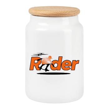 Rider Silhouette on Orange - Cookie Jar with Wooden Lid - white - Front