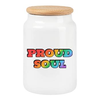 Texte arc-en-ciel Proud Soul - Boîte à biscuits avec couvercle en bois - blanc - Devant
