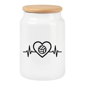 Volleyball Heart - Cookie Jar with Wooden Lid - white - Front