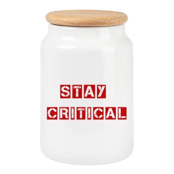 Stay Critical Shirt - Hinterfrage alles - Keksdose mit Holzdeckel - Weiß - Vorne