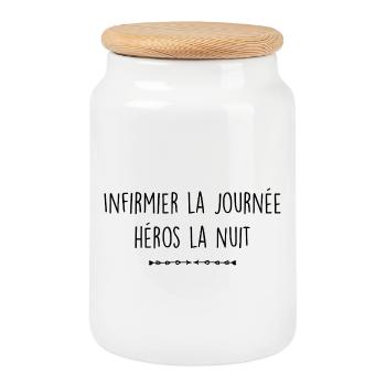 Infirmier la journée, héros la nuit - Boîte à biscuits avec couvercle en bois - blanc - Devant