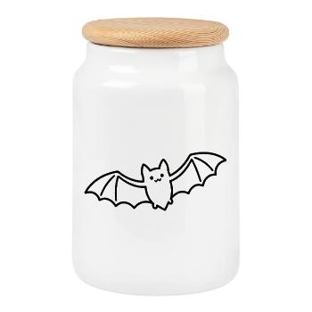 Bat Sketch – Simple Halloween Animal Motif - Cookie Jar with Wooden Lid - white - Front