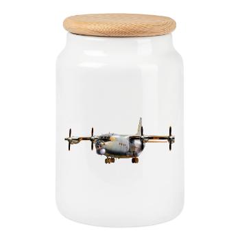 Silhouette d’avion de transport vintage - Boîte à biscuits avec couvercle en bois - blanc - Devant