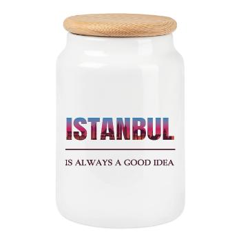 Istanbul Türkiye – Always a good idea - Cookie Jar with Wooden Lid - white - Front
