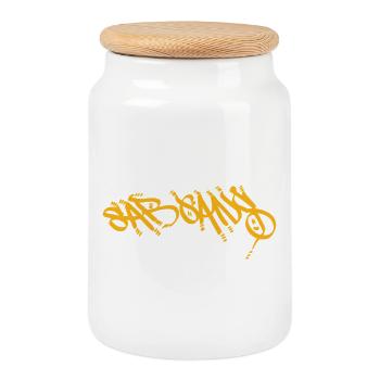Souvenir de Sargans en street art orange - Boîte à biscuits avec couvercle en bois - blanc - Devant
