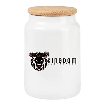 Logo du lion du Royaume - Boîte à biscuits avec couvercle en bois - blanc - Devant
